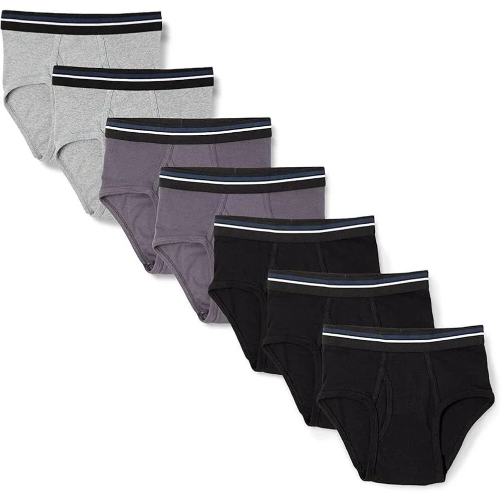 7-Pack Amazon Essentials Men's Briefs LARGE Black Charcoal Grey Heather Ribbed